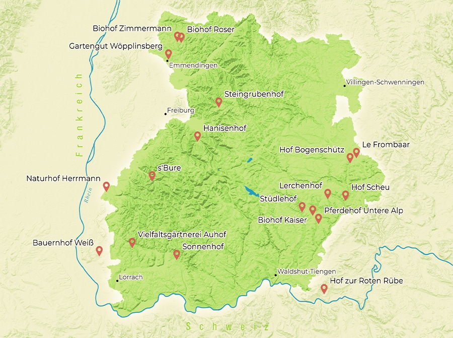 Karte Pilotbetriebe Agroforst des Naturpark Südschwarzwald